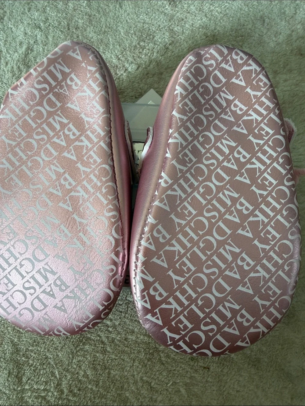 Badgley Mischka Metallic Pink Baby Mary Jane Shoes with Crystal Butterfly